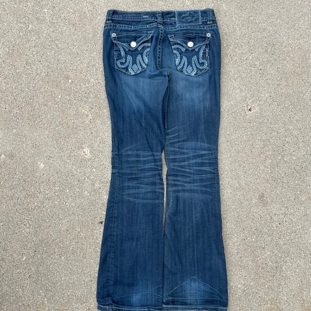 Y2K MEK Denim Buckle Low Rise Bootcut Jeans Dark Wash Embellished Womens 30